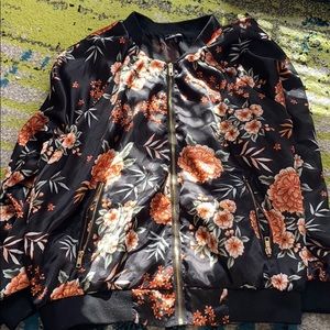 Flower silky bomber jacket